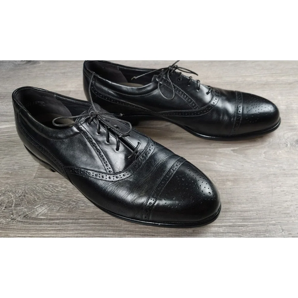 Easy Spirit Men 12 Black Leather Cap Toe‎ Oxford Brogue Dress Shoes Lace USA
